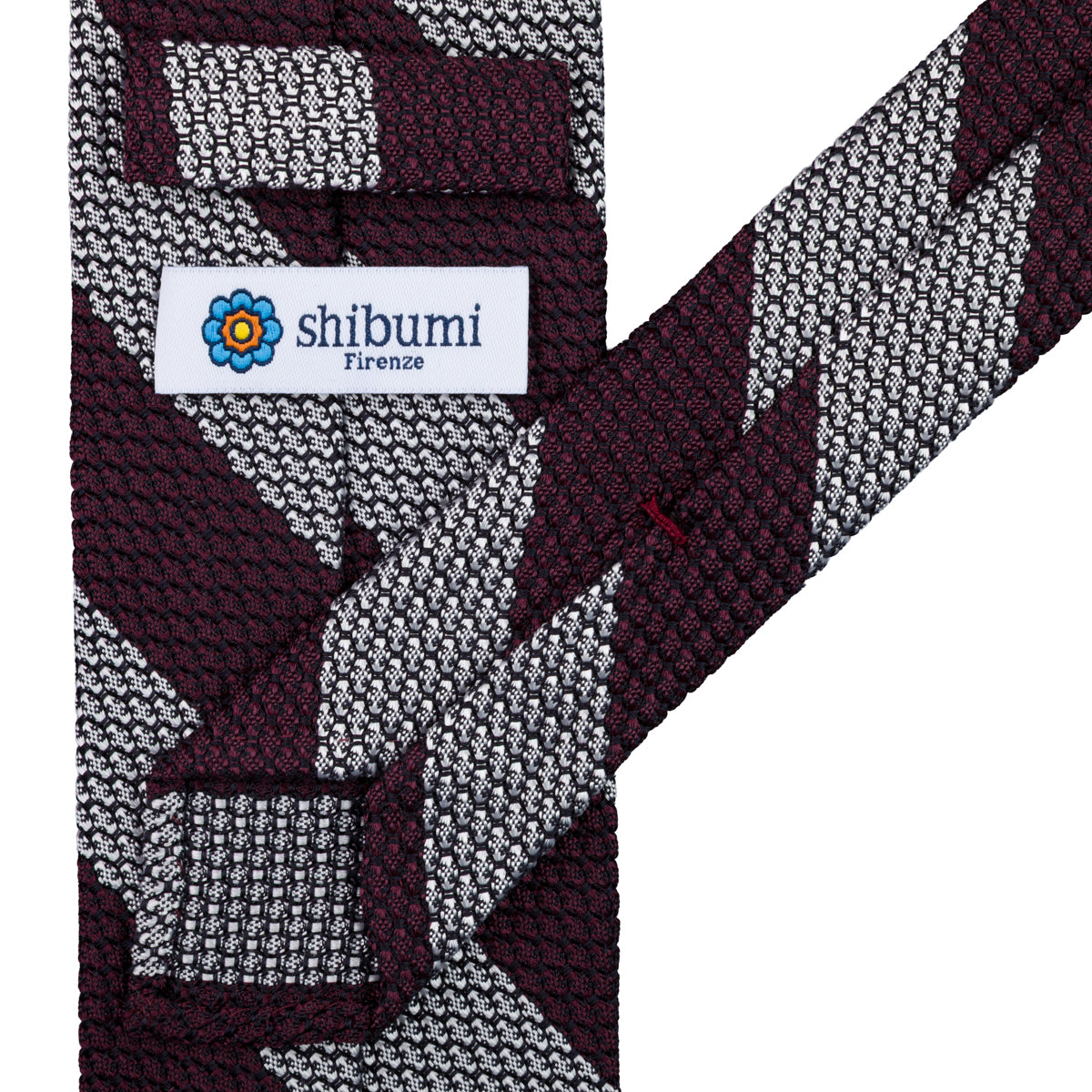 Striped Grossa Grenadine Silk Tie - Burgundy / White - Hand-Rolled