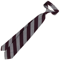 Striped Grossa Grenadine Silk Tie - Burgundy / White - Hand-Rolled