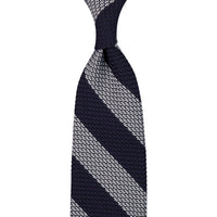 Striped Grossa Grenadine Silk Tie - Navy / White - Hand-Rolled