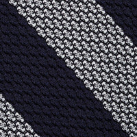 Striped Grossa Grenadine Silk Tie - Navy / White - Hand-Rolled