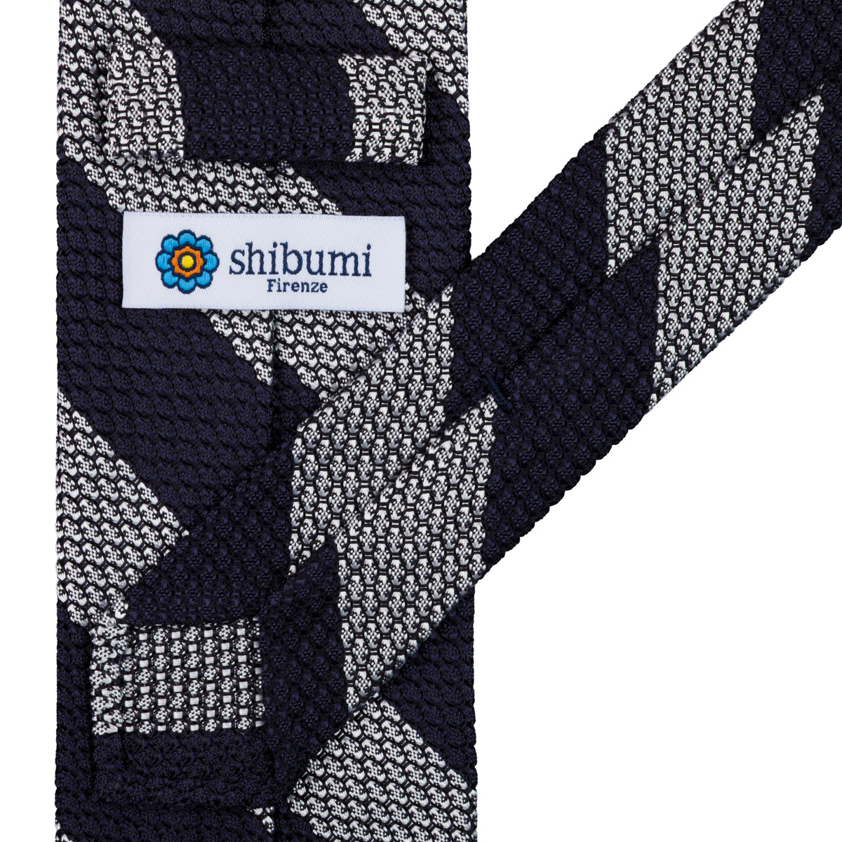 Striped Grossa Grenadine Silk Tie - Navy / White - Hand-Rolled