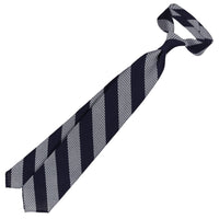Striped Grossa Grenadine Silk Tie - Navy / White - Hand-Rolled