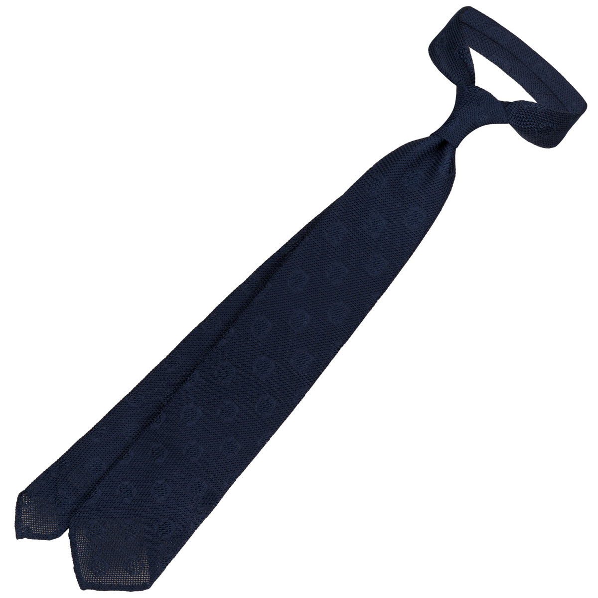 Floral Shadow Fina Grenadine Silk Tie - Navy - Hand-Rolled