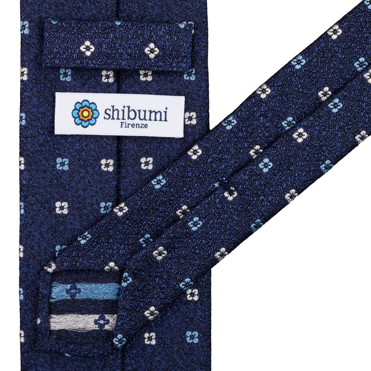Floral Boucle Silk Tie - Navy - Hand-Rolled