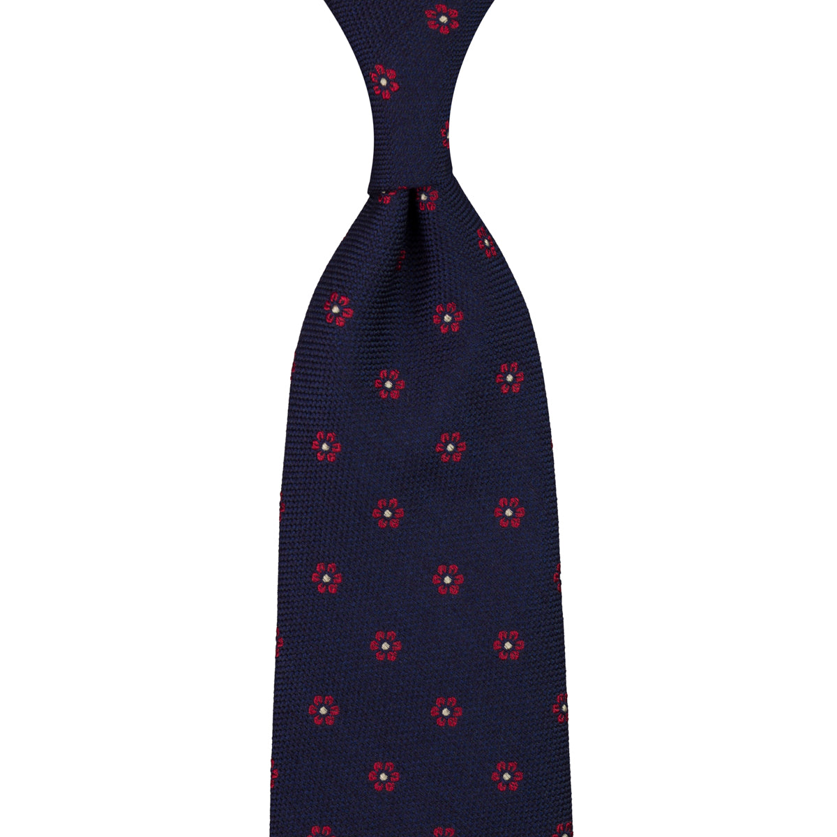 Floral Silk Tie - Navy - Hand-Rolled