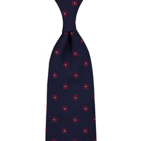 Floral Silk Tie - Navy - Hand-Rolled