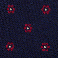 Floral Silk Tie - Navy - Hand-Rolled