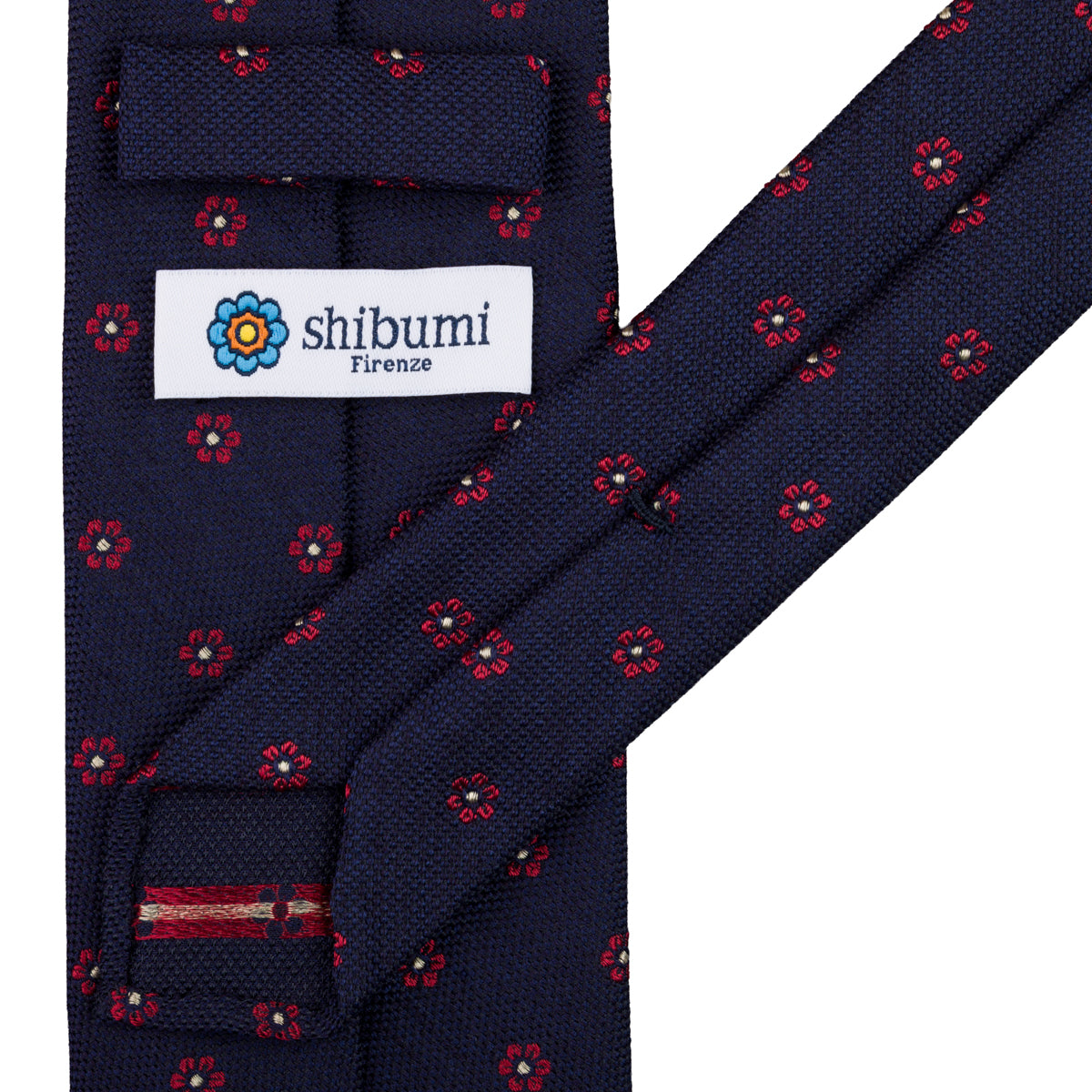 Floral Silk Tie - Navy - Hand-Rolled