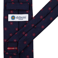 Floral Silk Tie - Navy - Hand-Rolled