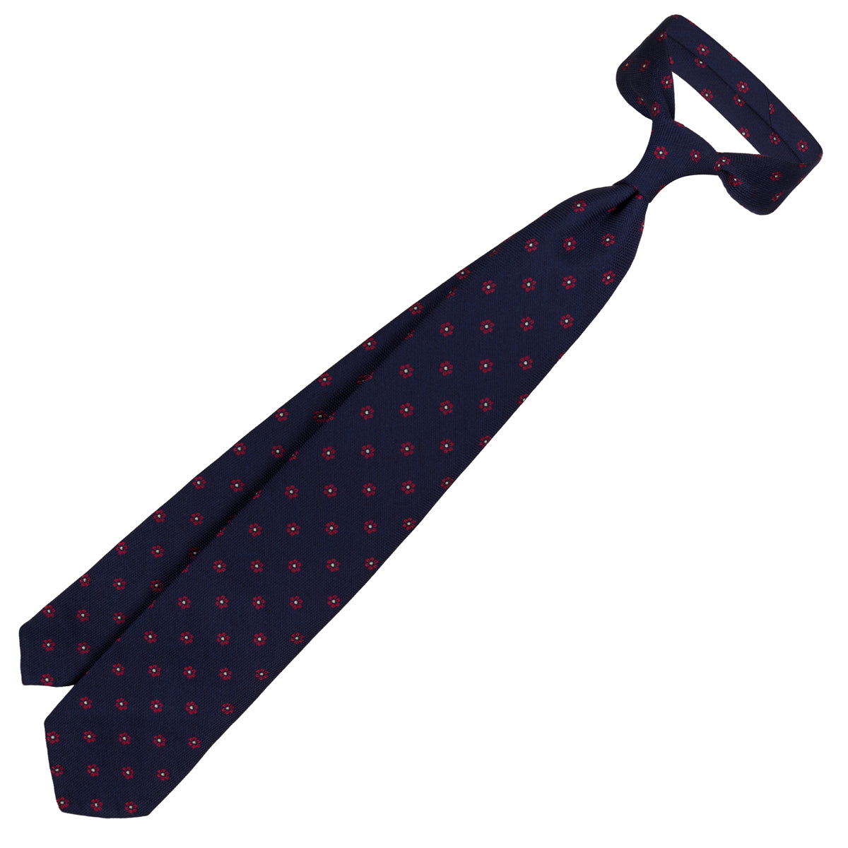 Floral Silk Tie - Navy - Hand-Rolled