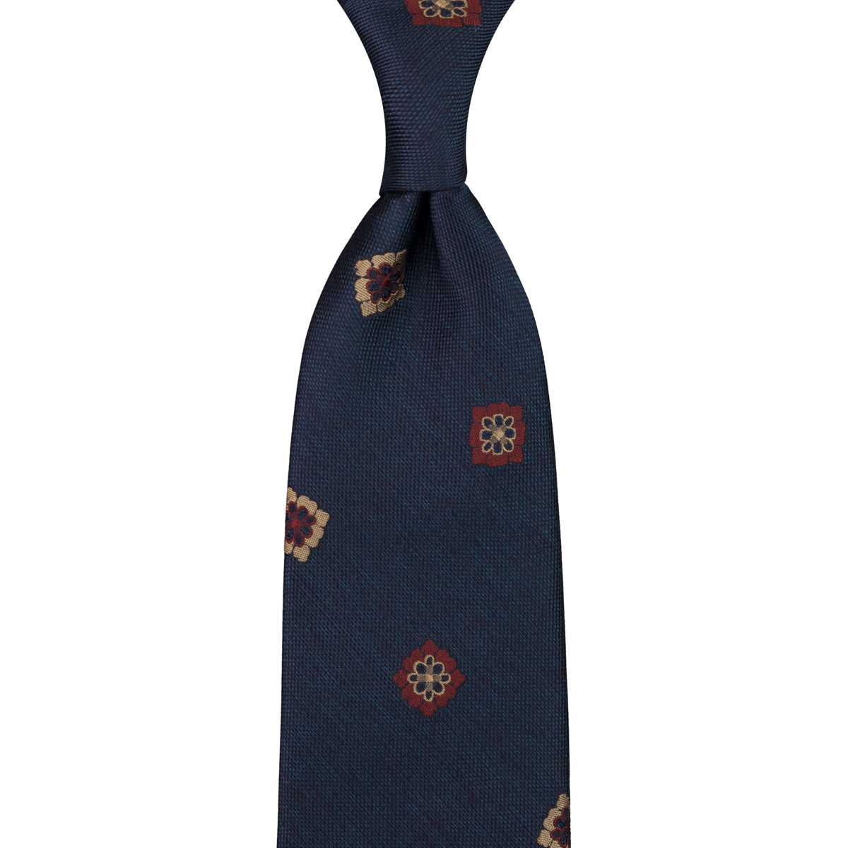 Floral Silk Tie - Navy - Hand-Rolled