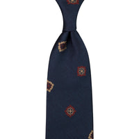 Floral Silk Tie - Navy - Hand-Rolled