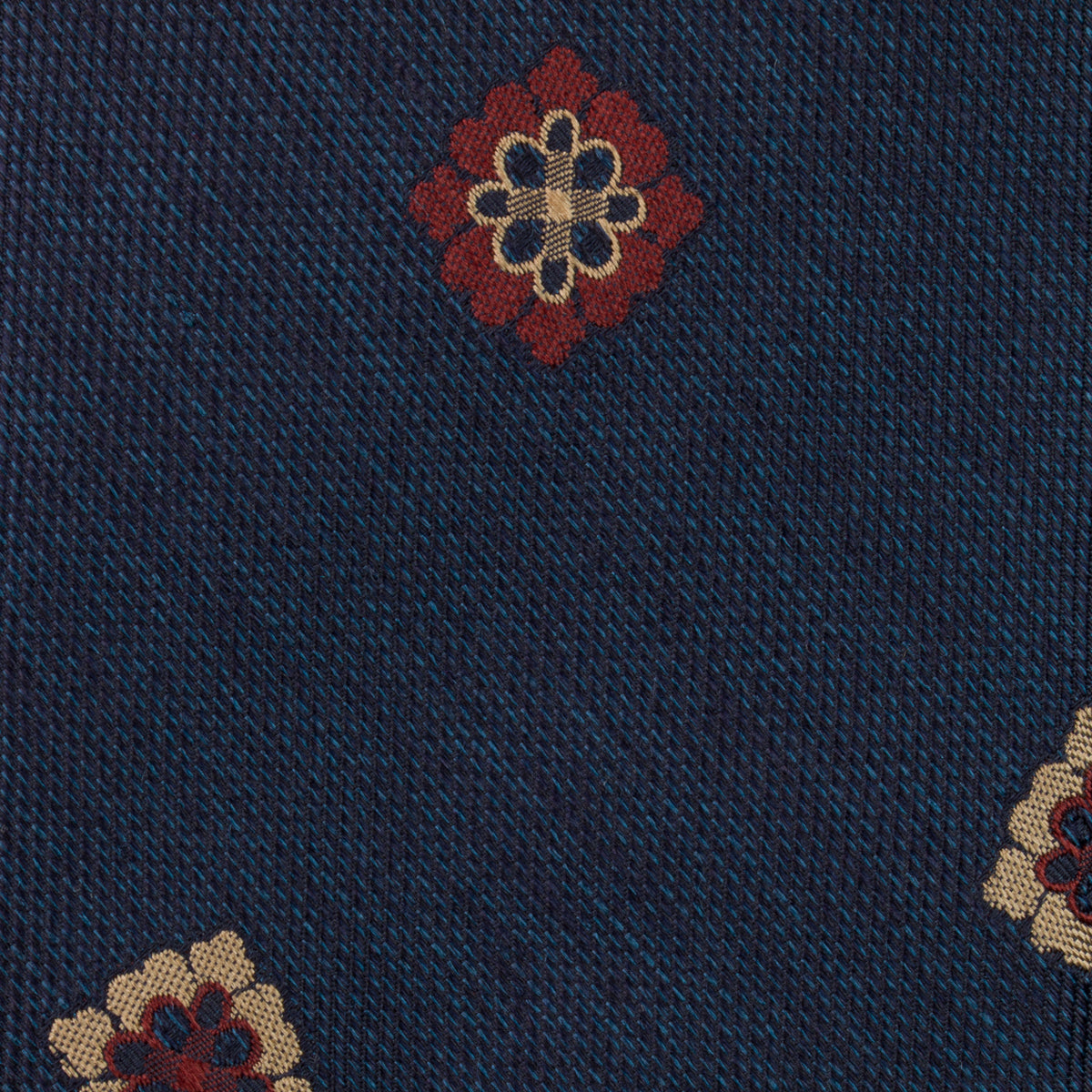 Floral Silk Tie - Navy - Hand-Rolled