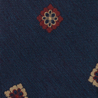 Floral Silk Tie - Navy - Hand-Rolled