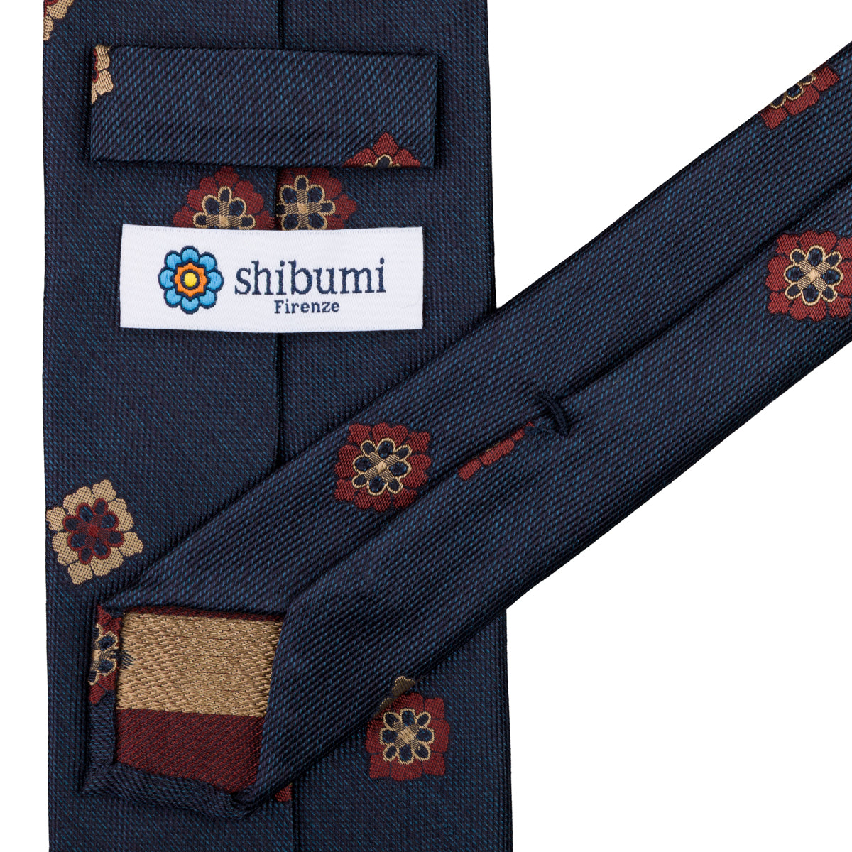 Floral Silk Tie - Navy - Hand-Rolled