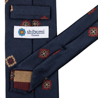Floral Silk Tie - Navy - Hand-Rolled