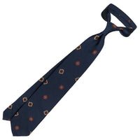 Floral Silk Tie - Navy - Hand-Rolled