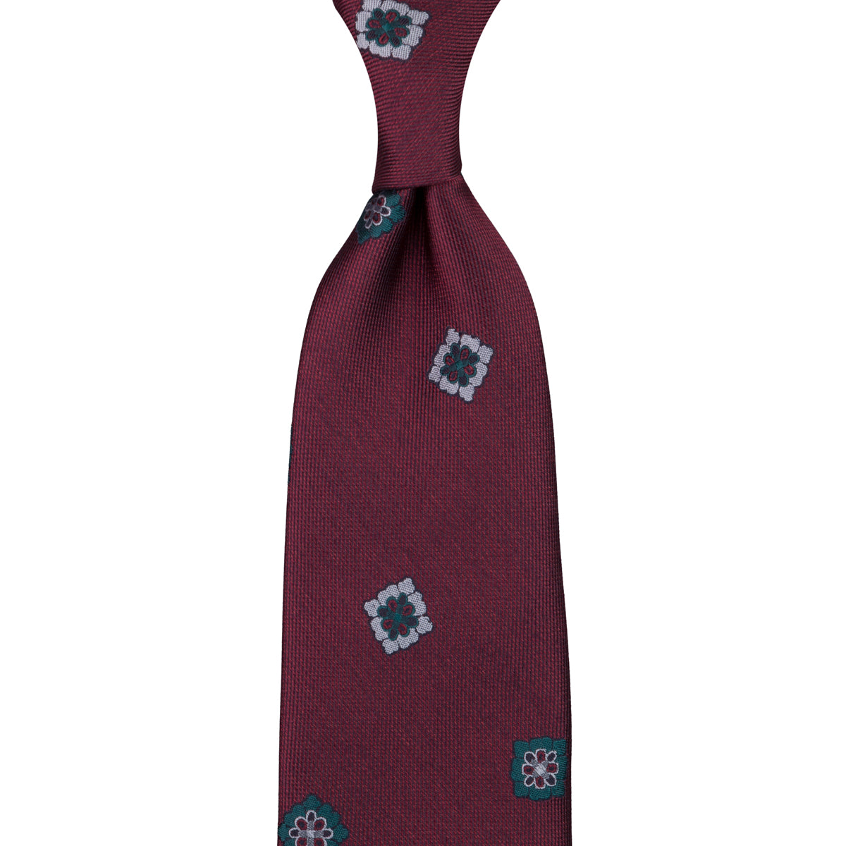 Floral Silk Tie - Burgundy - Hand-Rolled
