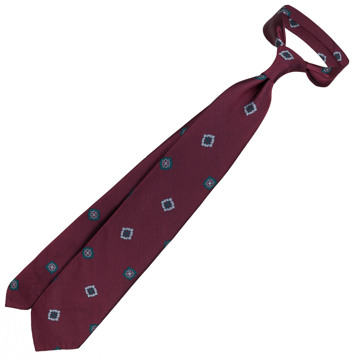 Floral Silk Tie - Burgundy - Hand-Rolled