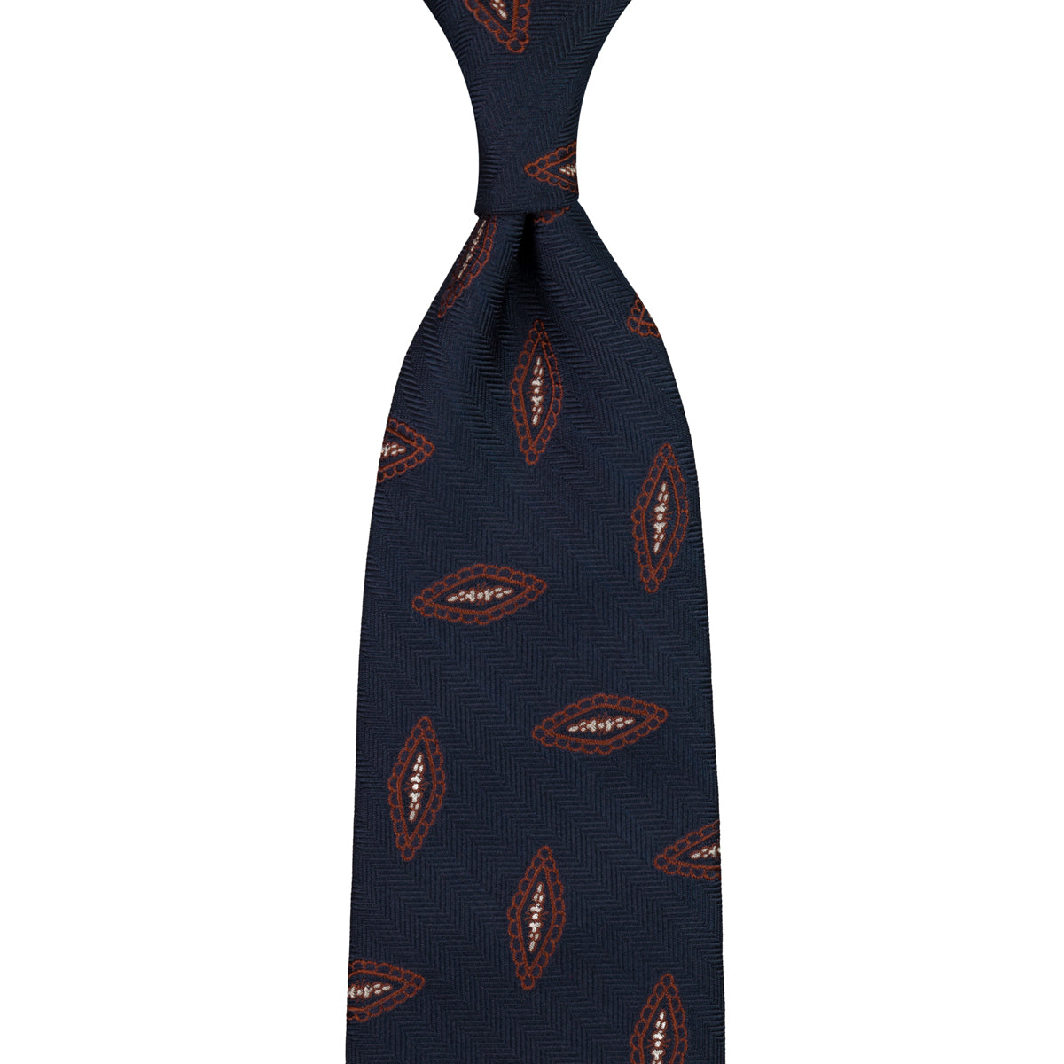 Geometrical Herringbone Silk Tie - Navy - Hand-Rolled