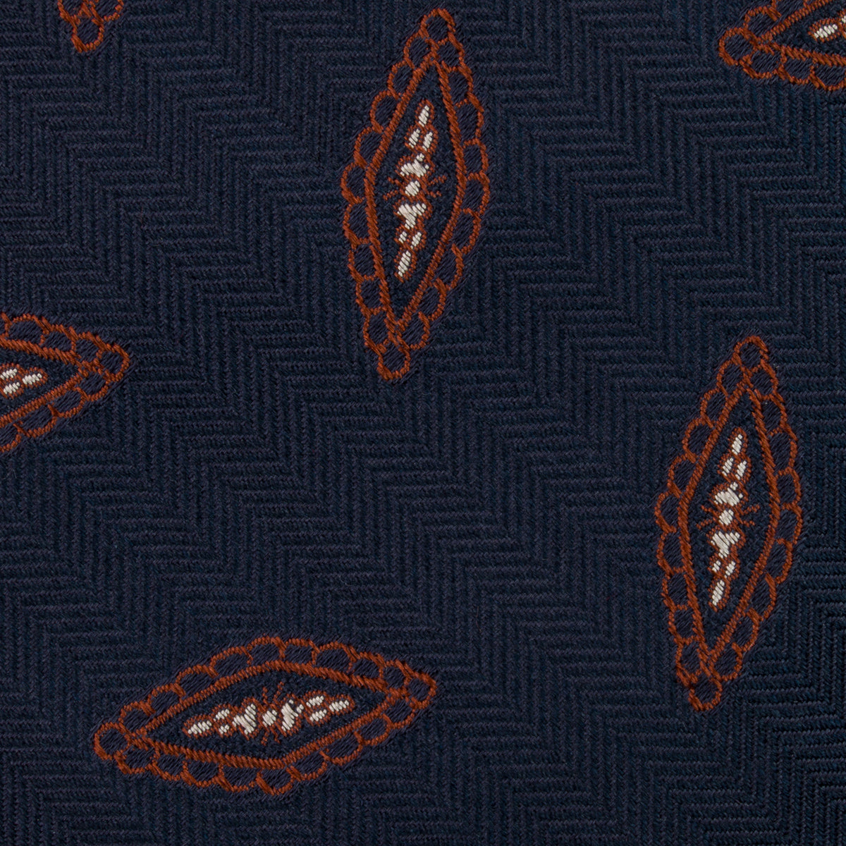 Geometrical Herringbone Silk Tie - Navy - Hand-Rolled