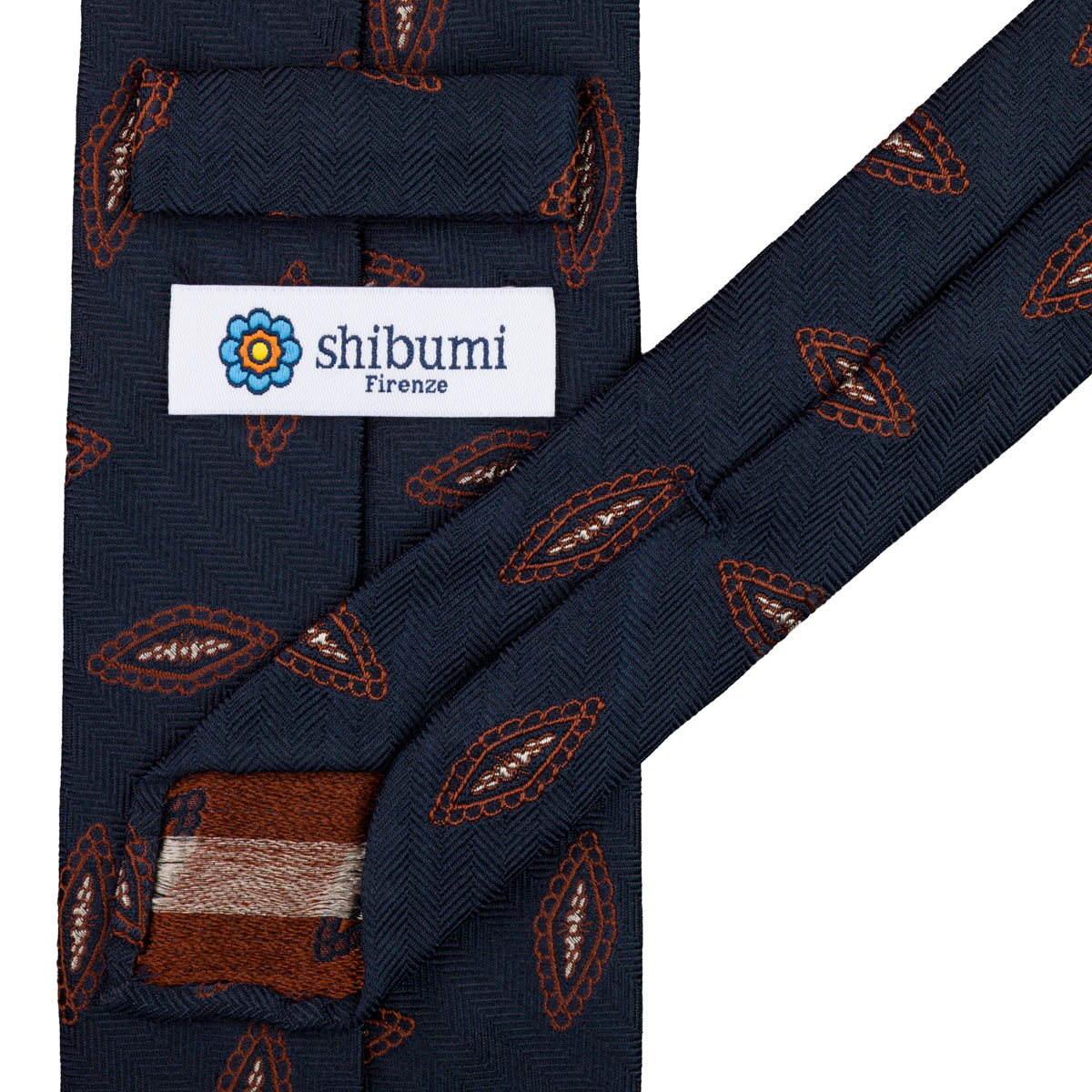 Geometrical Herringbone Silk Tie - Navy - Hand-Rolled