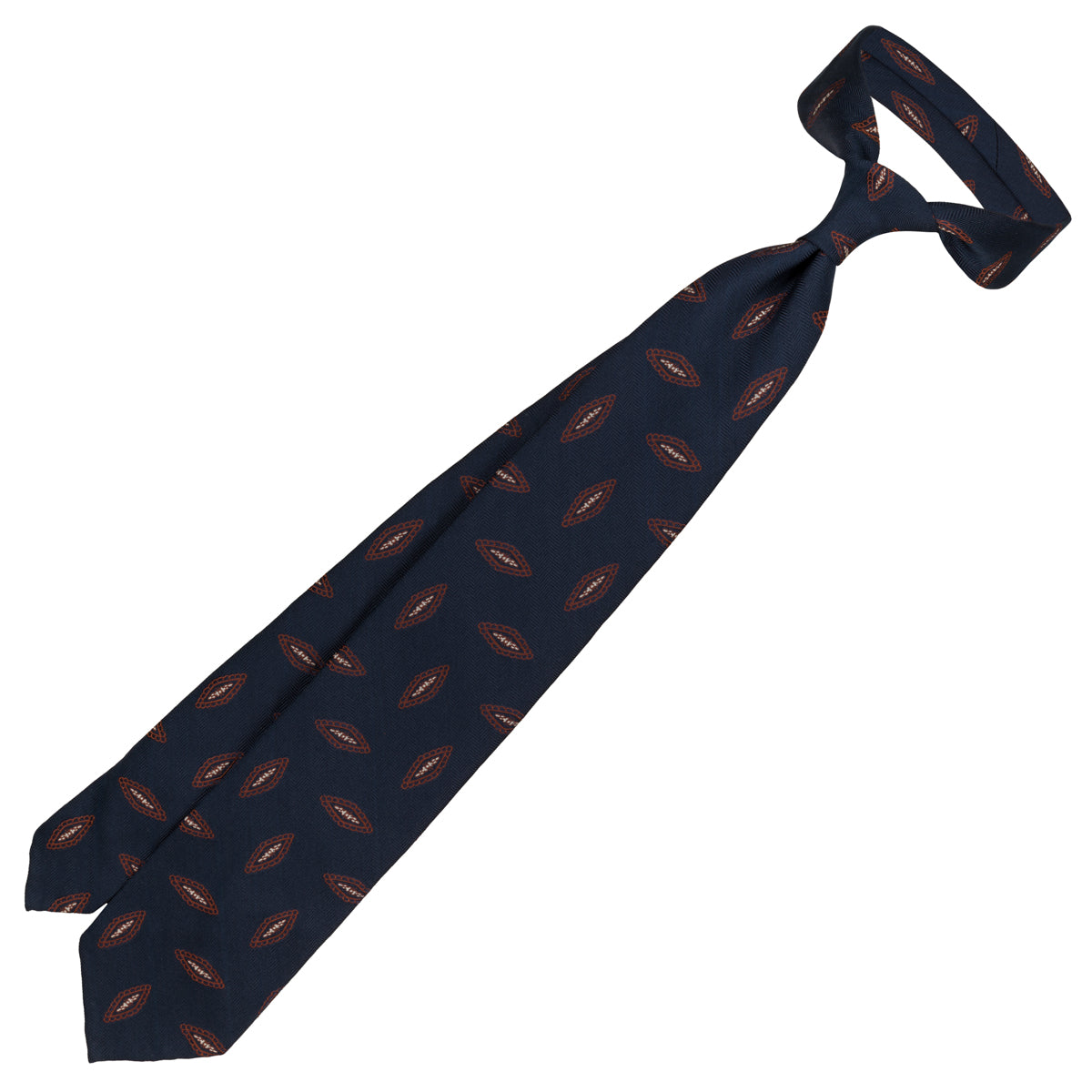 Geometrical Herringbone Silk Tie - Navy - Hand-Rolled
