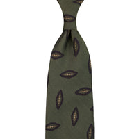 Geometrical Herringbone Silk Tie - Olive - Hand-Rolled