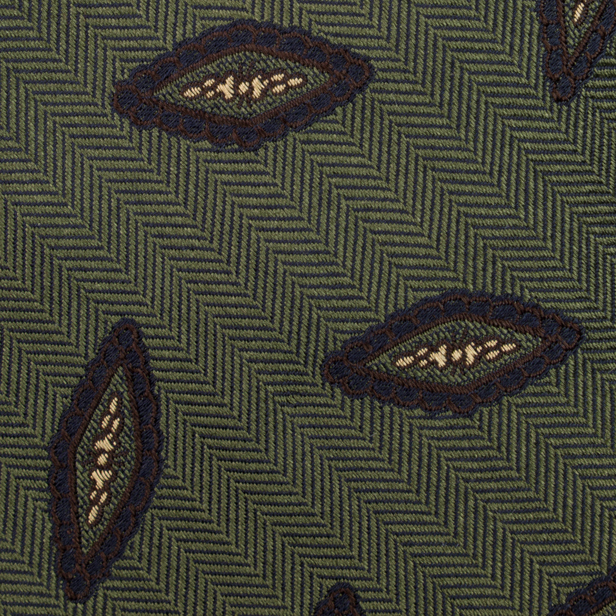 Geometrical Herringbone Silk Tie - Olive - Hand-Rolled