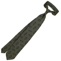 Geometrical Herringbone Silk Tie - Olive - Hand-Rolled