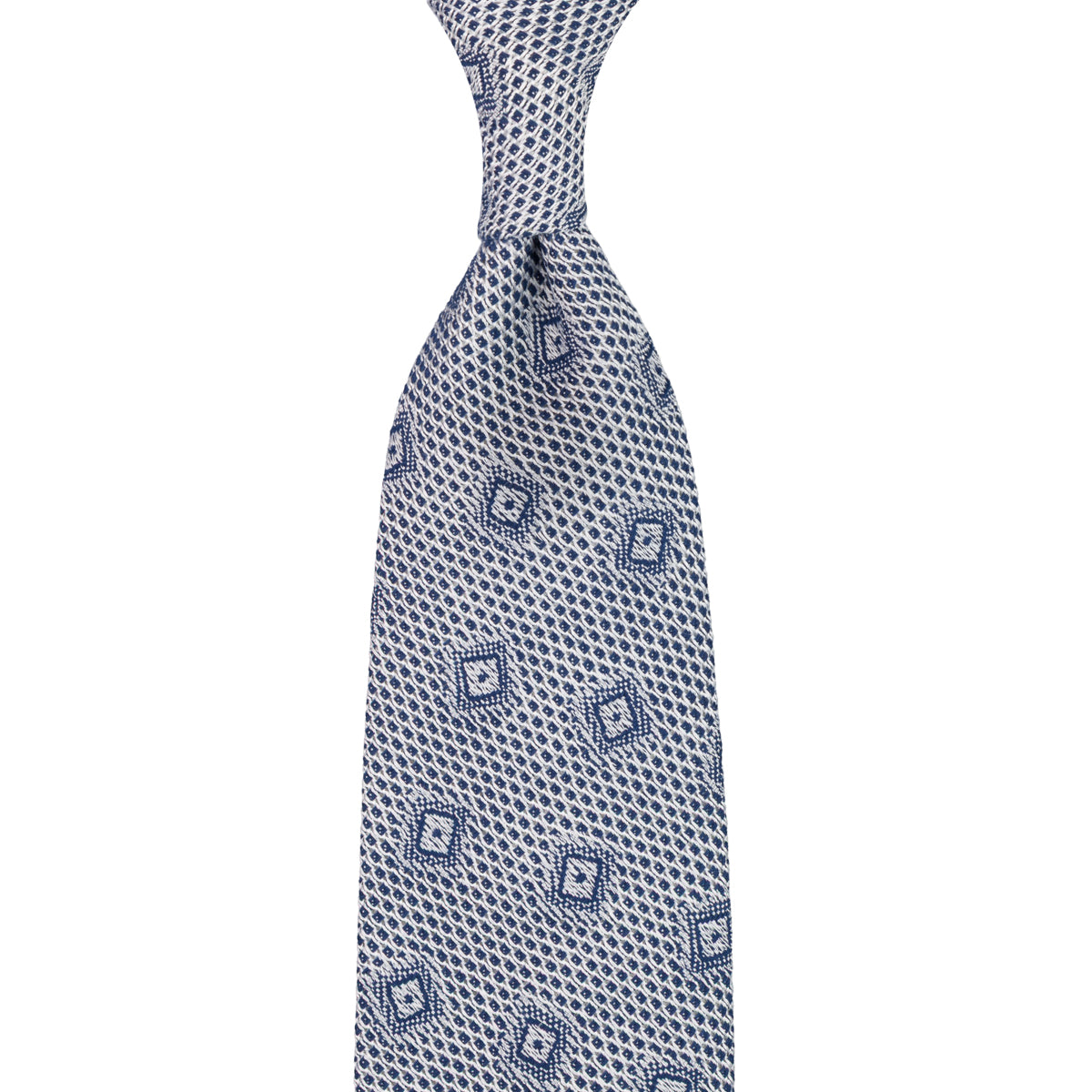 Geometrical Fina Grenadine Silk Tie - Blue - Hand-Rolled