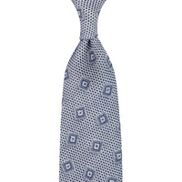 Geometrical Fina Grenadine Silk Tie - Blue - Hand-Rolled