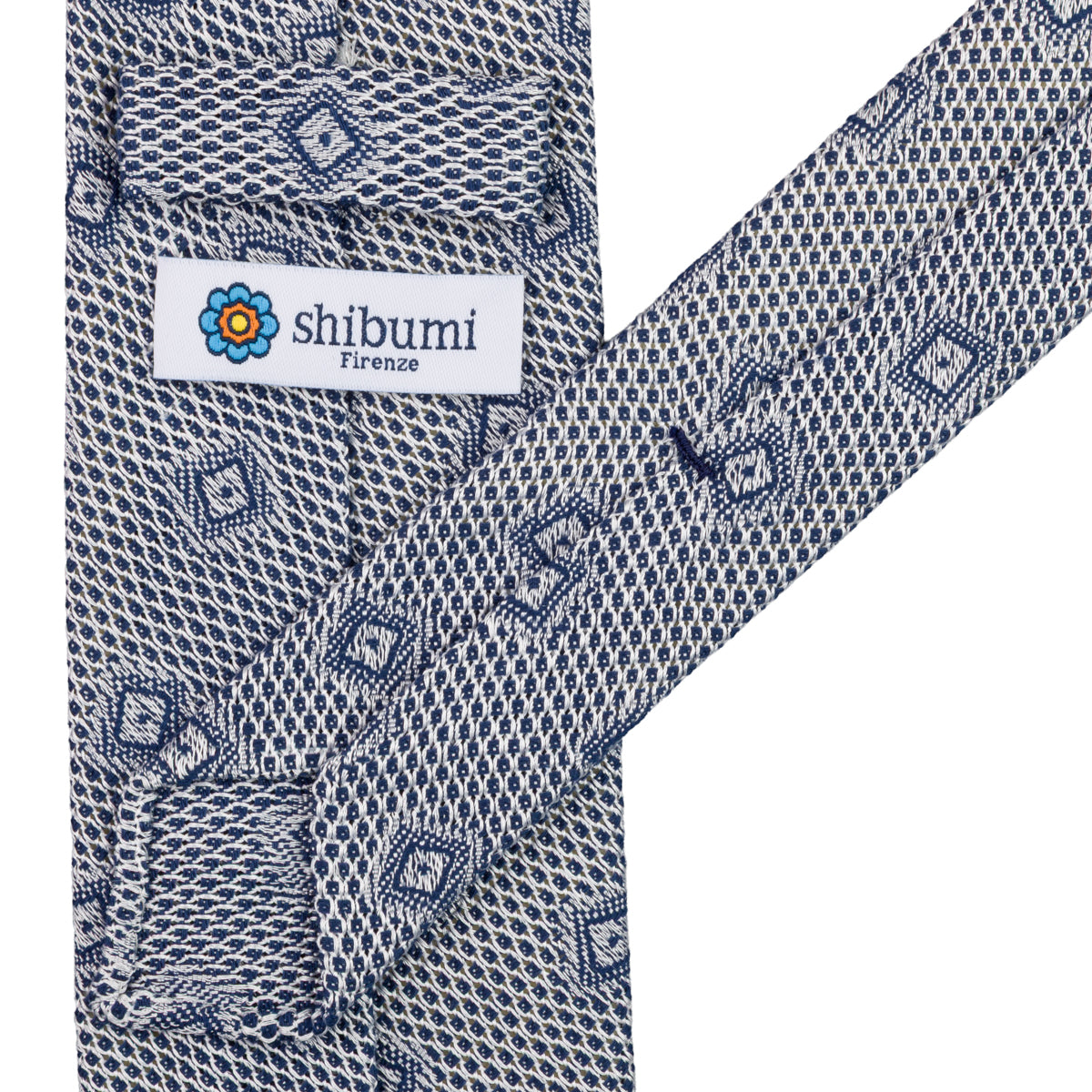 Geometrical Fina Grenadine Silk Tie - Blue - Hand-Rolled