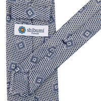 Geometrical Fina Grenadine Silk Tie - Blue - Hand-Rolled
