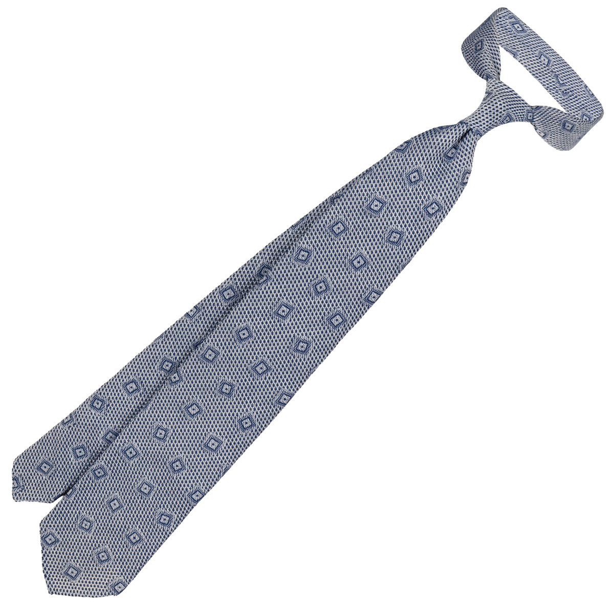 Geometrical Fina Grenadine Silk Tie - Blue - Hand-Rolled