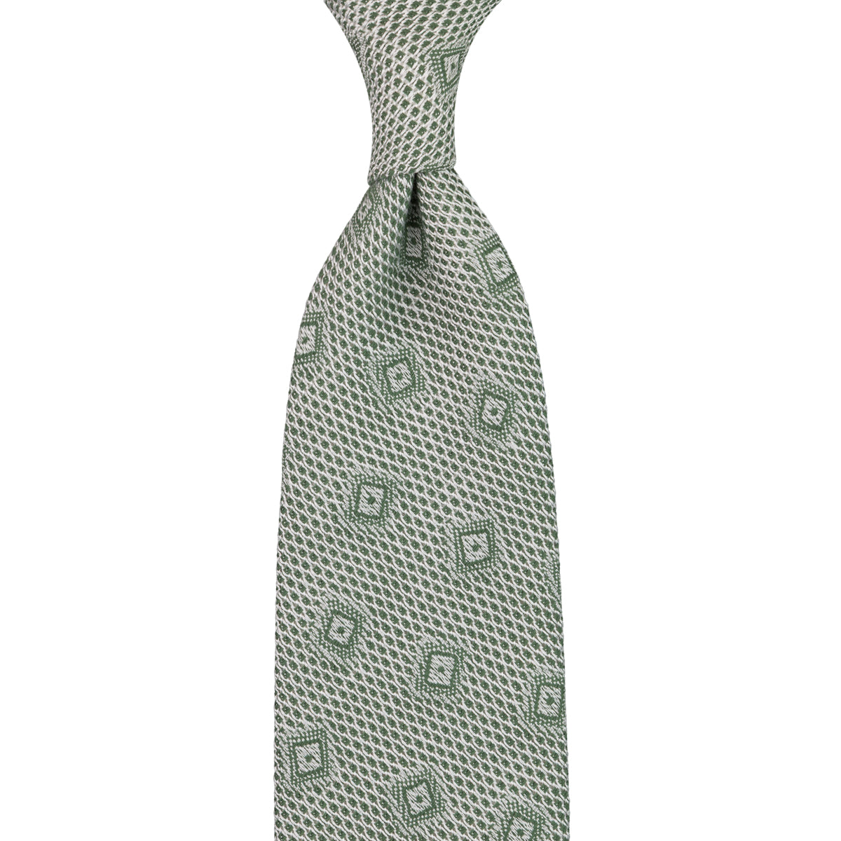 Geometrical Fina Grenadine Silk Tie - Green - Hand-Rolled