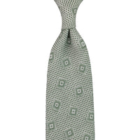 Geometrical Fina Grenadine Silk Tie - Green - Hand-Rolled