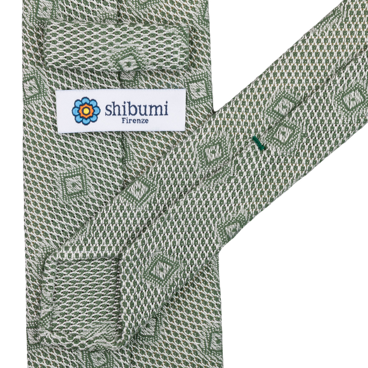 Geometrical Fina Grenadine Silk Tie - Green - Hand-Rolled