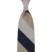 Striped Shantung Silk Tie - Navy / Beige / White