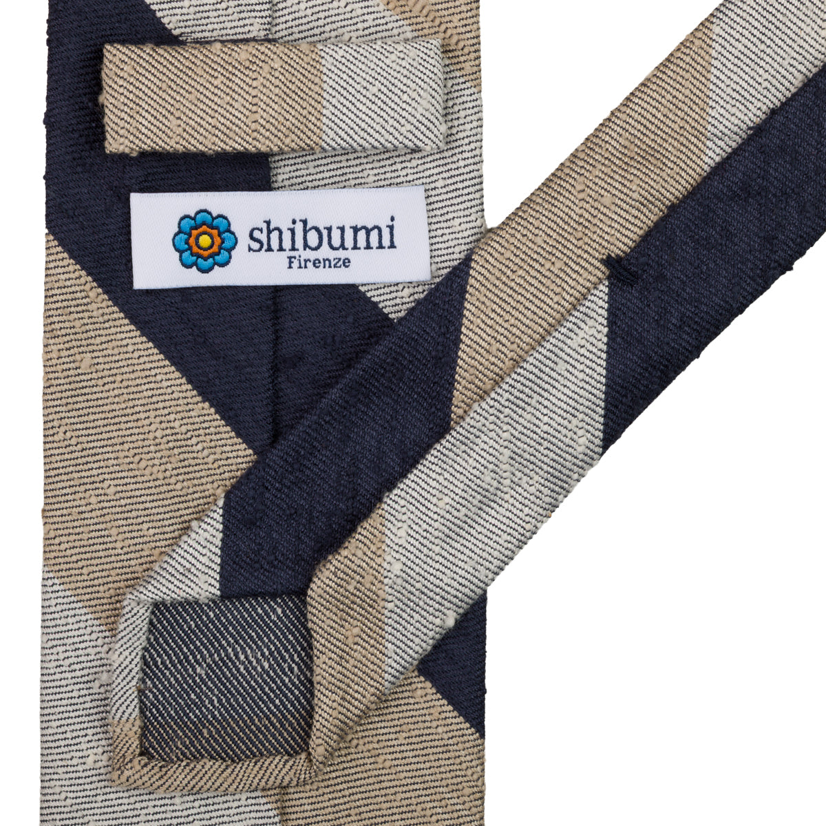 Striped Shantung Silk Tie - Navy / Beige / White