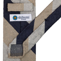 Striped Shantung Silk Tie - Navy / Beige / White