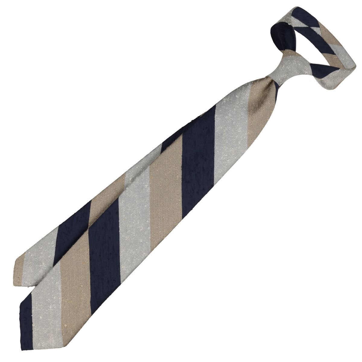Striped Shantung Silk Tie - Navy / Beige / White