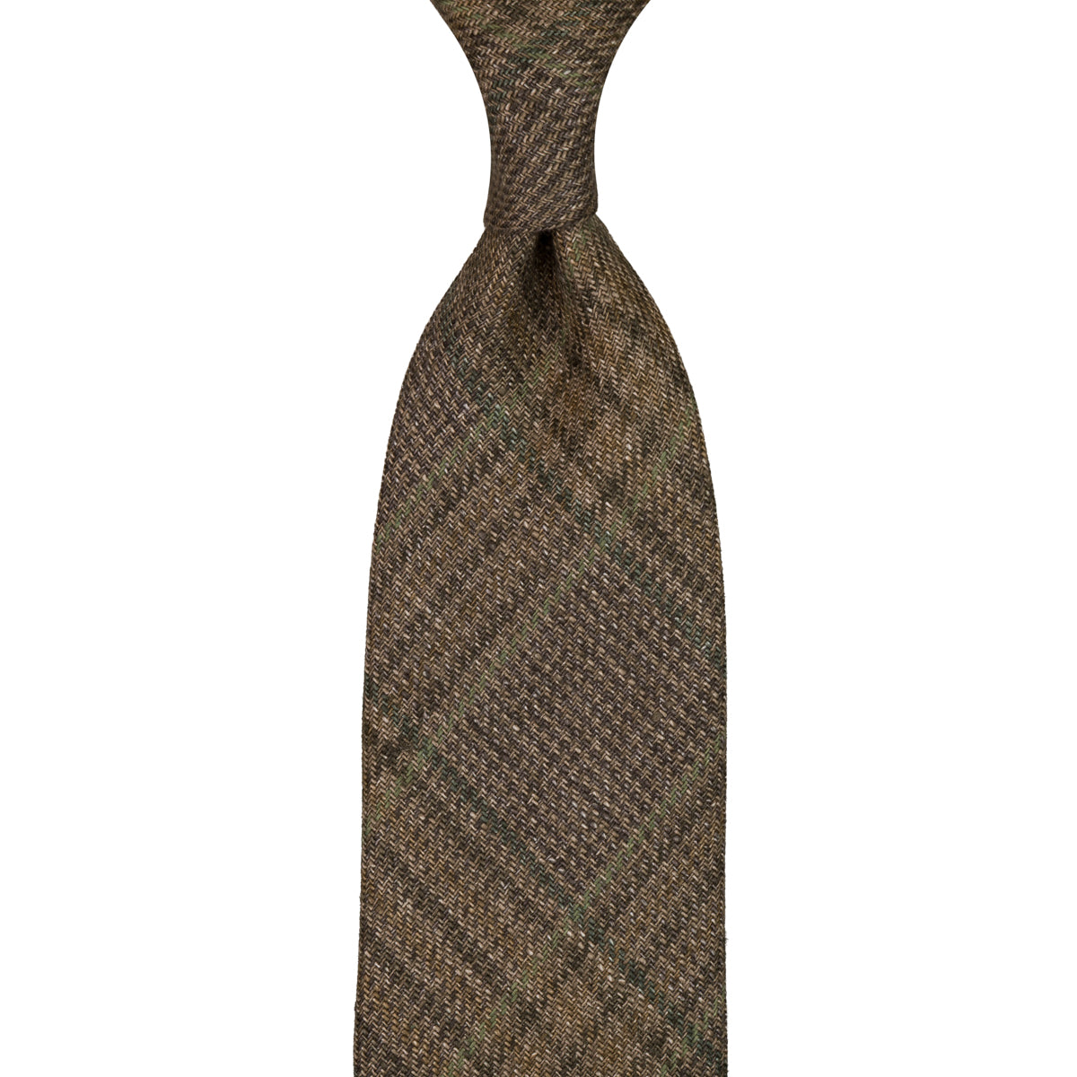 Maison Hellard Checked Linen Tie - Brown / Green - Hand-Rolled