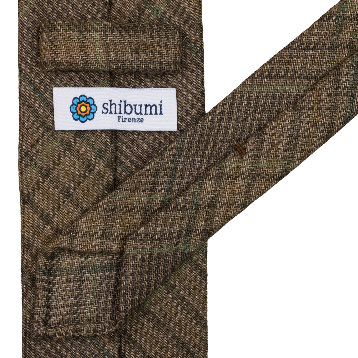 Maison Hellard Checked Linen Tie - Brown / Green - Hand-Rolled