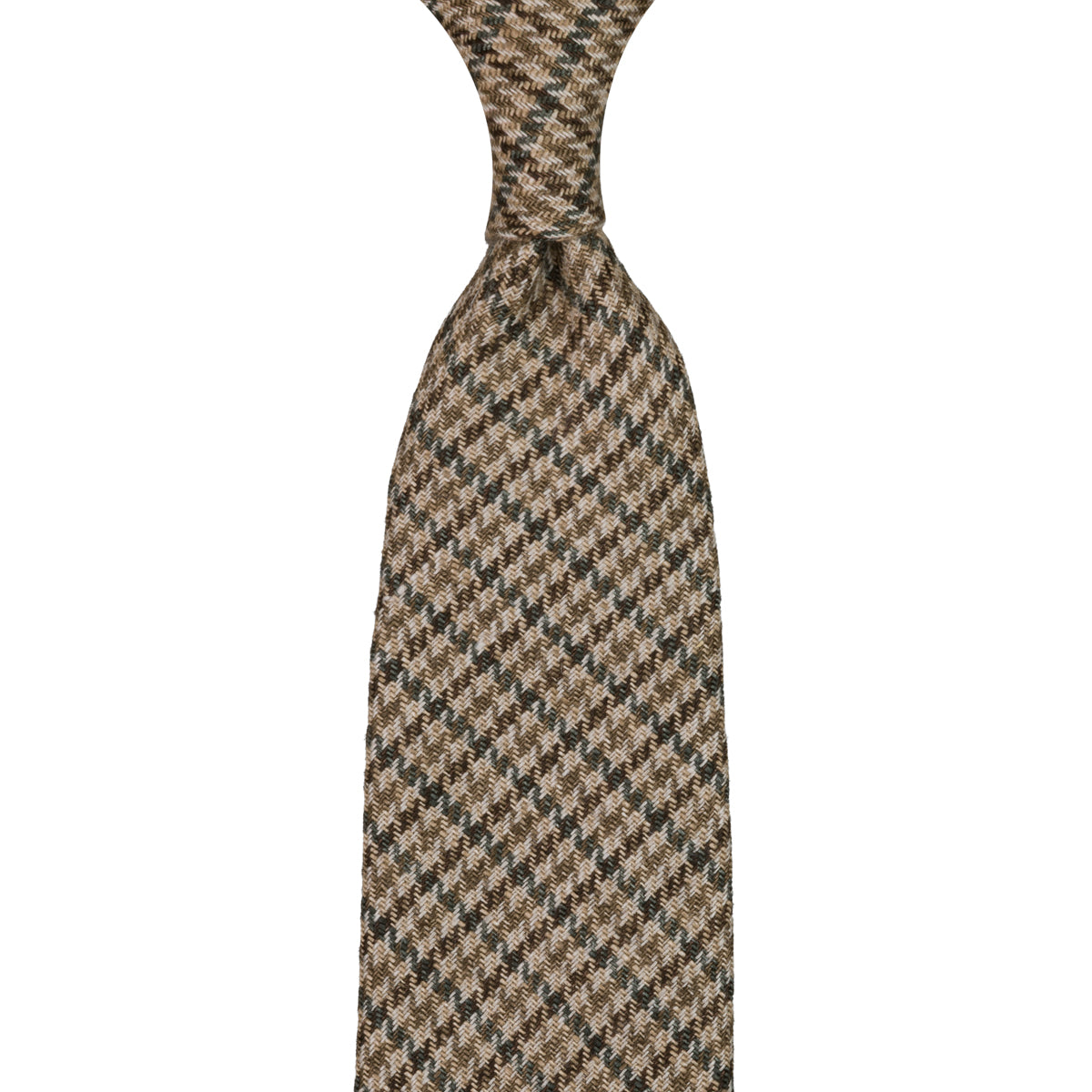Maison Hellard Checked Linen Tie - Beige / Green - Hand-Rolled