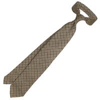 Maison Hellard Checked Linen Tie - Beige / Green - Hand-Rolled