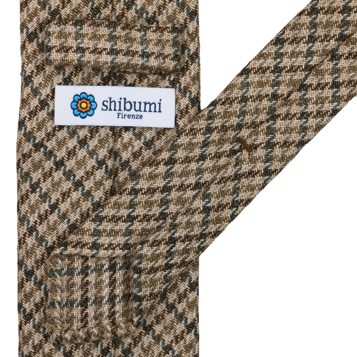 Maison Hellard Checked Linen Tie - Beige / Green - Hand-Rolled