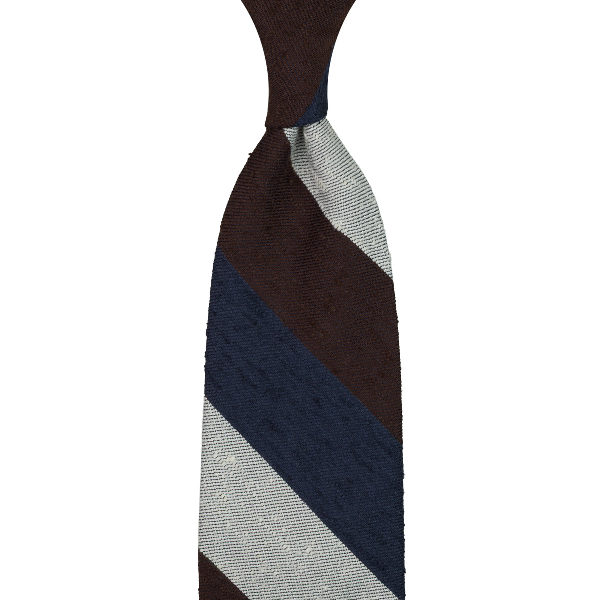 Striped Shantung Silk Tie - Navy / Brown / White