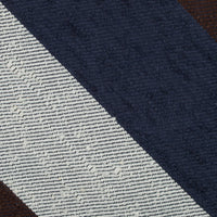 Striped Shantung Silk Tie - Navy / Brown / White