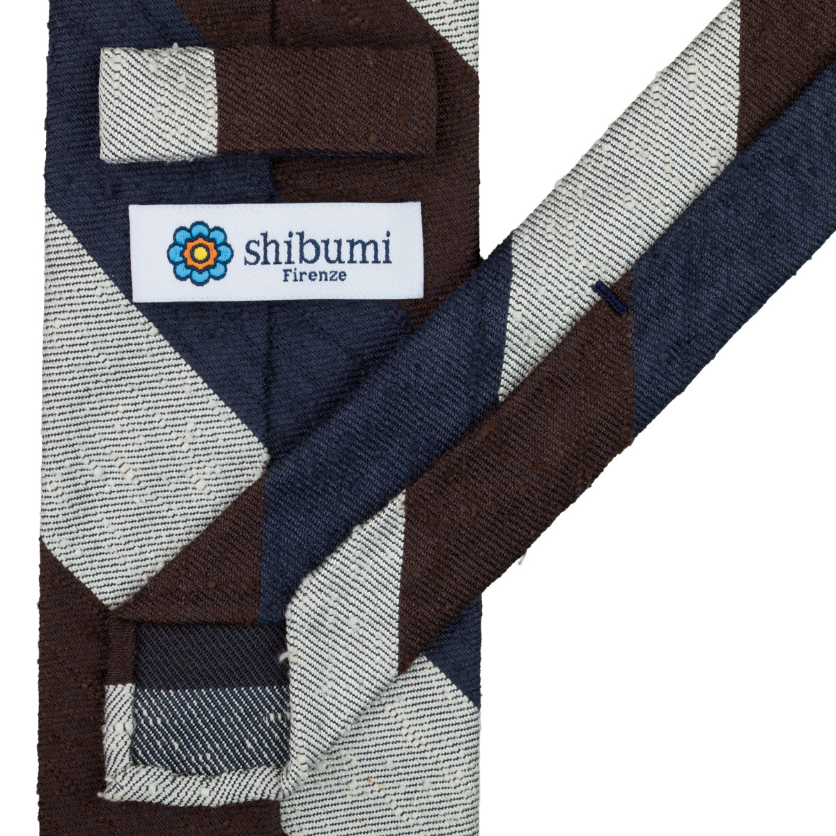 Striped Shantung Silk Tie - Navy / Brown / White